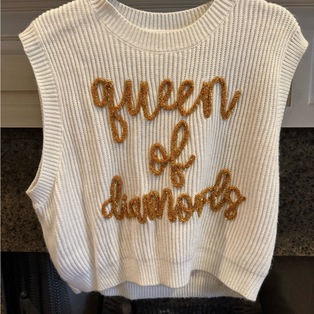 Queen of Sparkles/Diamonds QOS Baseball- Sweater Vest shirt! Sequins & Tinsel XS